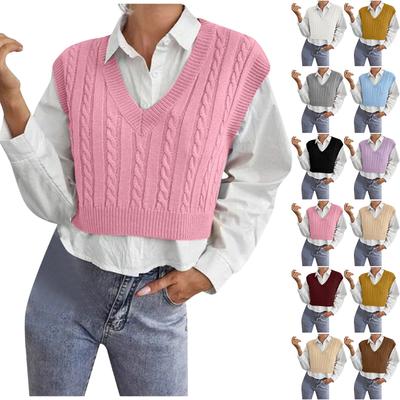 Chaleco de punto sin mangas para mujer, cuello en V, tejido de ochos, jersey, corte clásico, top suave y ligero para capas