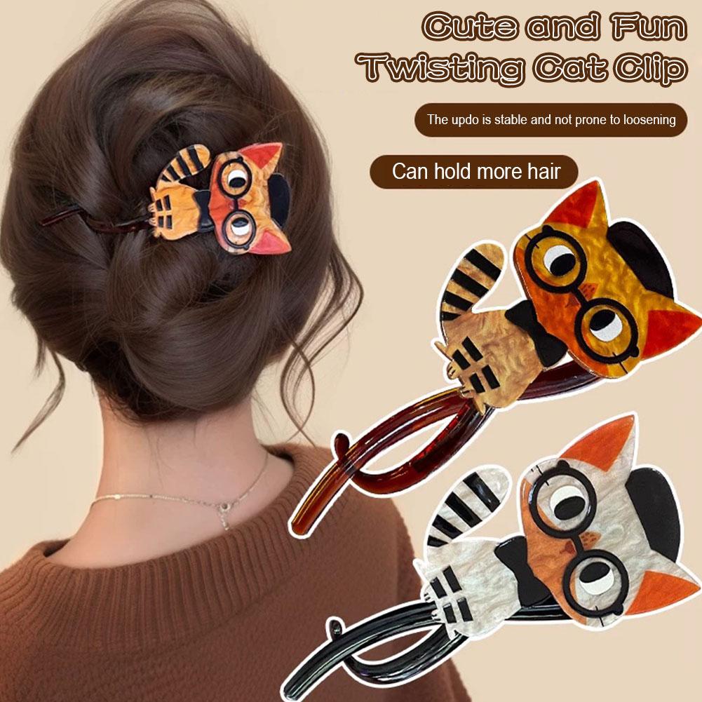 Funny Cute Cartoon Cat Twist Hair Clips Hairgrip For Women Girls Cat French Twist Banana Hair Claw Barrettes Hair Accessories
