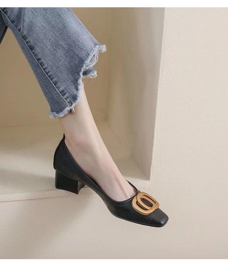 

Туфли на высоком каблуке с французской квадратной головкой, женские, весна и осень 2025, новые профессиональные рабочие туфли, темпераментные туфли в стиле феи, женские туфли на толстом каблуке 35