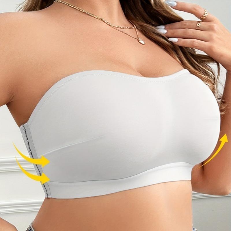 Solid Simple Strapless Side Buckle Bandeau Plus Size Thin Wireless Seamless Bra