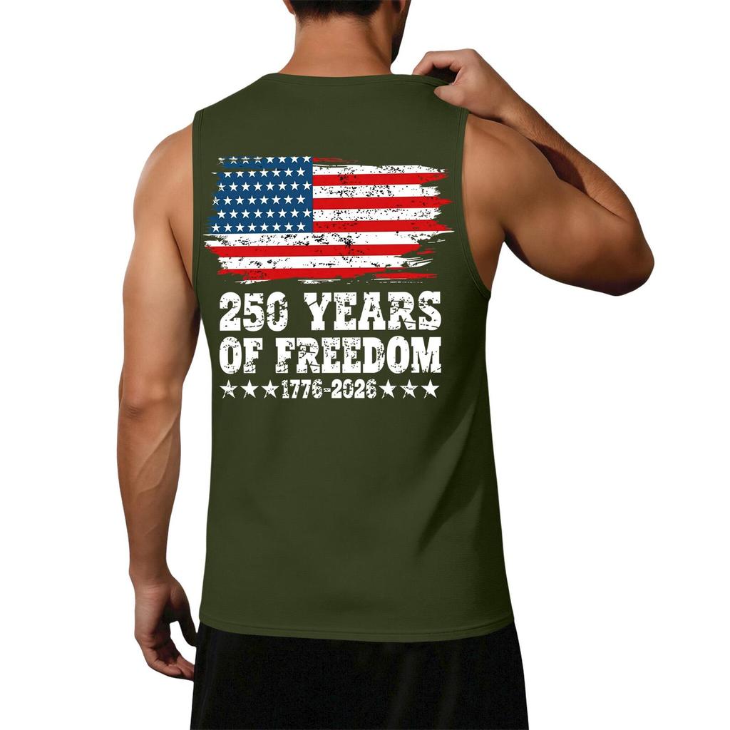 Men's Loose Fit Sleeveless Casual Tank Top with Flag Print 250 Years America Graphic Soft Lightweight Summer Muscle Shirt
