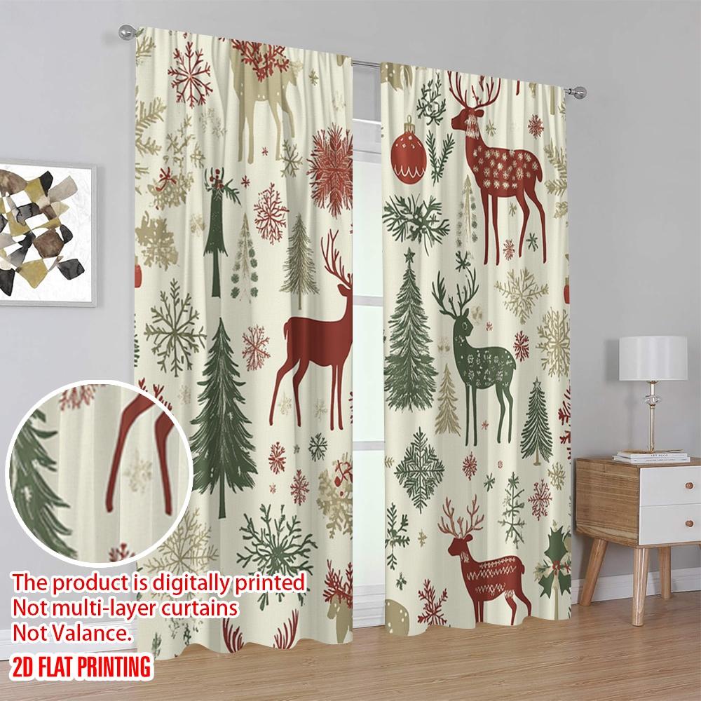 2 Stück, 2D-Flachdruck Vorhänge&Fensterdekoration Weihnachtsbäume Schneeflocken Hirsche Vielseitiges Polyester (ohne Stange) Zimmer Dekor