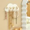 Cloud-Shaped Wall-Mounted Jewelry Organizer with Key Hooks - Punch-Free Accessory Display Rack and Mirror Cabinet