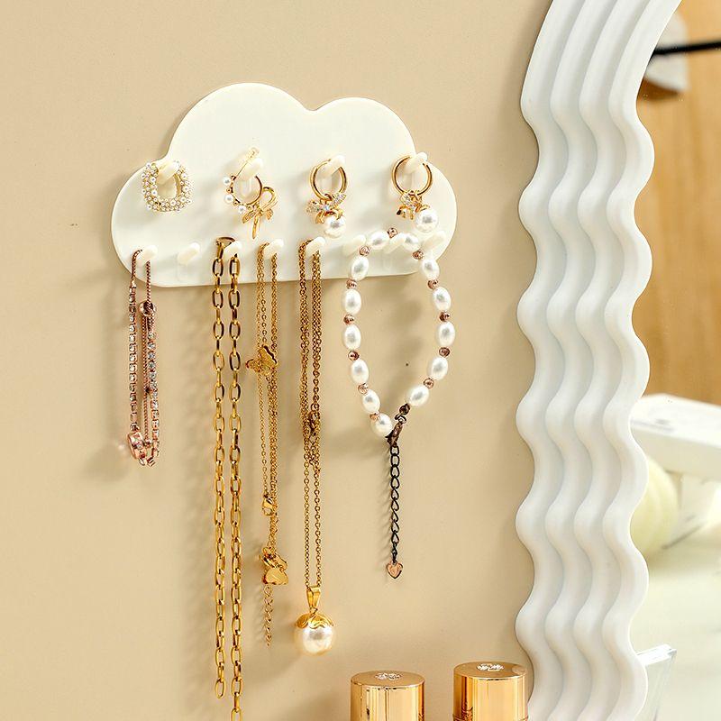 Cloud-Shaped Wall-Mounted Jewelry Organizer with Key Hooks - Punch-Free Accessory Display Rack and Mirror Cabinet