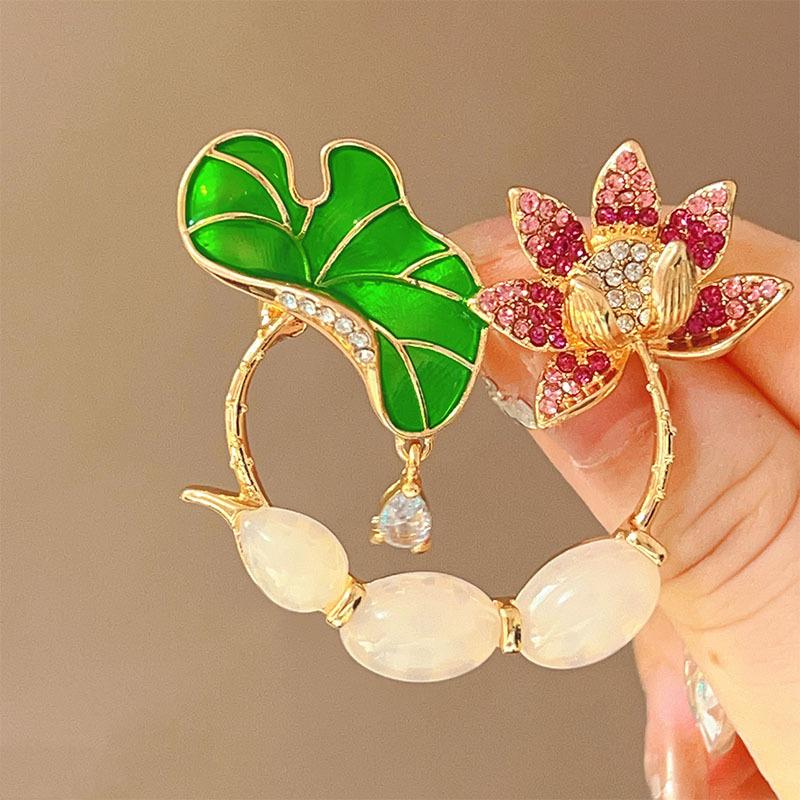 Good Luck Lotus Lotus Retro Brooch High-end Elegant Lotus and Lotus Petal Brooch Waist-Adhesive Pin
