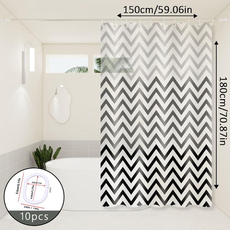 Black And White Wave Pattern Shower Curtain, Flowing Line Design, Strong Visual Layering Effect, Bathroom Shower Partition Curtain
