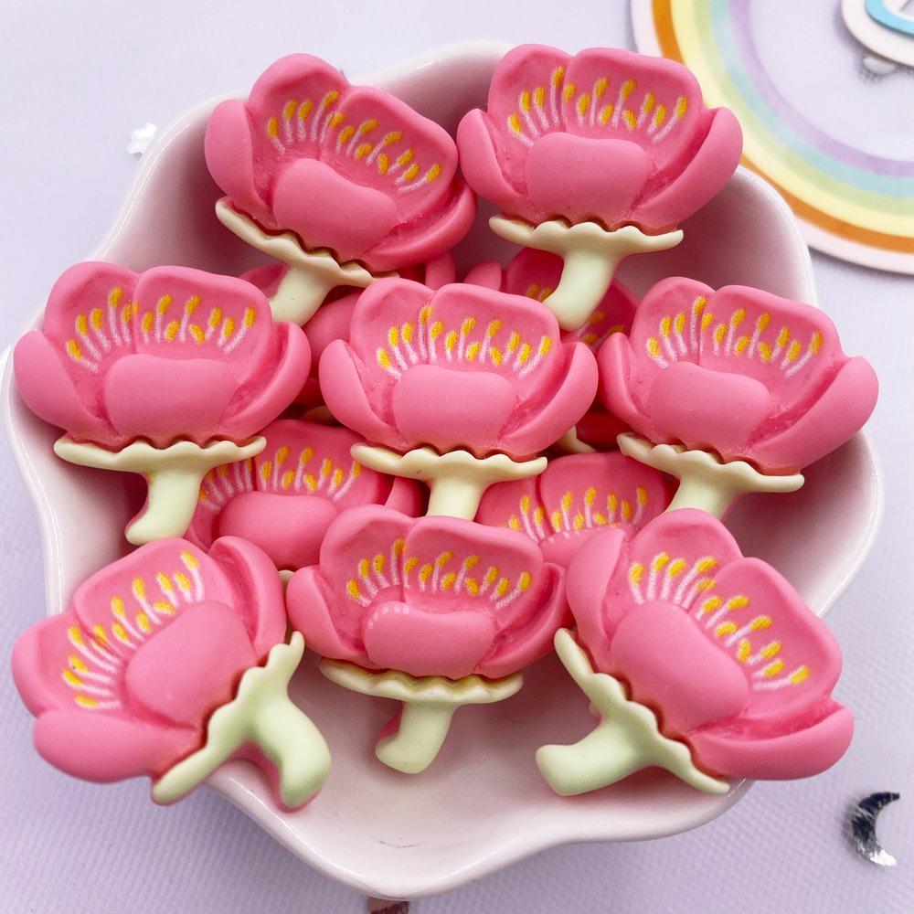 Resin Kawaii Colorful Painted Cherry Blossoms Flatback Stone Scrapbook Figurine 10PCS DIY Decor Home Accessories Crafts