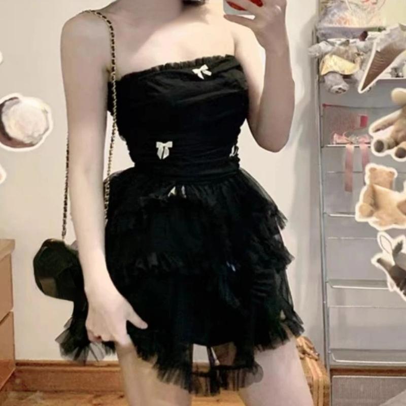 Even Party Černé Šaty Dámské Neformální Korzet Y2k Mini Office Lady Bez rukávů Bodycon Krajka Jednodílný korejský