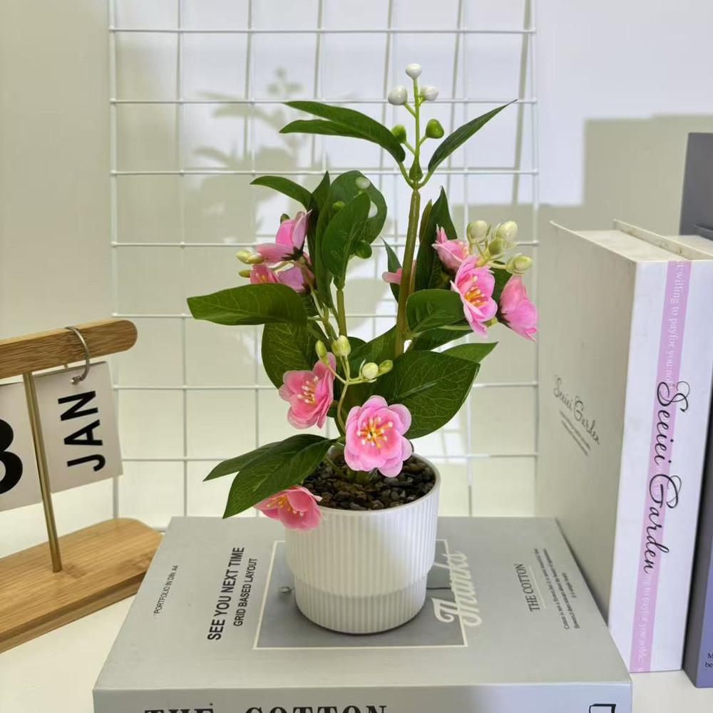 Jasmine Artificial Flower Potted Plant With Rain Flower Stone For Interior Decor