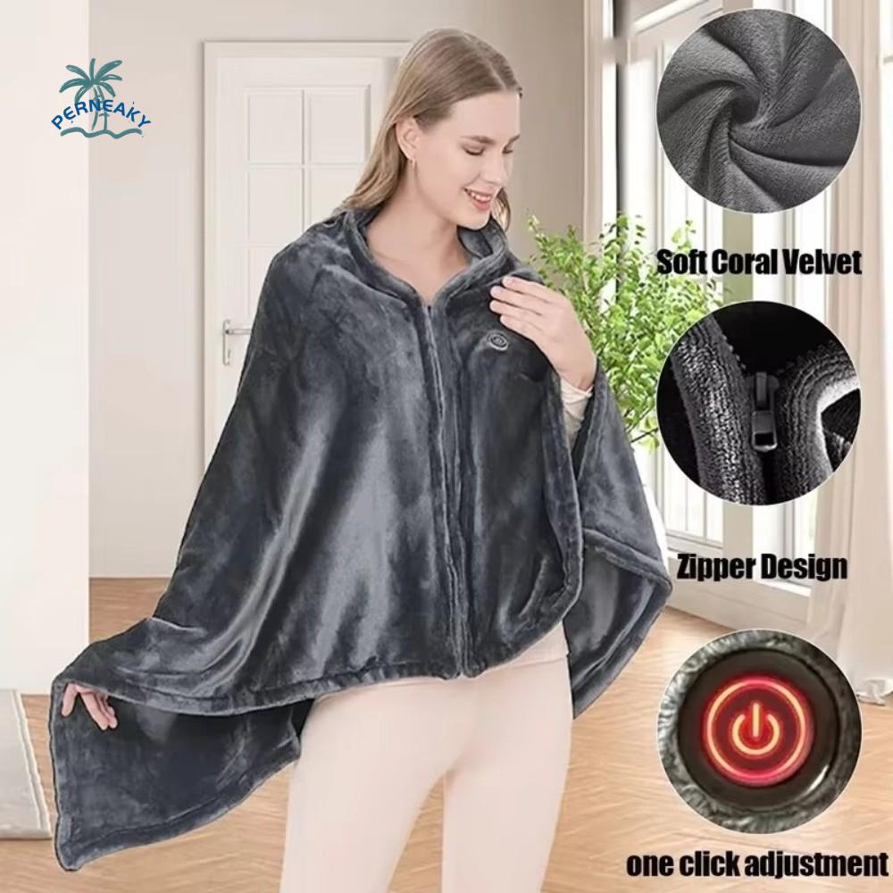 Coral Velvet Heating Blanket 8 Heated Areas 3 Heated Level Electric Blanket Wearable Design Fast Heating USB Heating Shawl