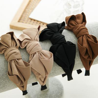 Solides Großes Seite Mehrschichtige Schleife Haarband Frauen Mädchen Breit Stoff Plissiertes Stirnband Make-up Gesicht waschen Haarreif Haarschmuck