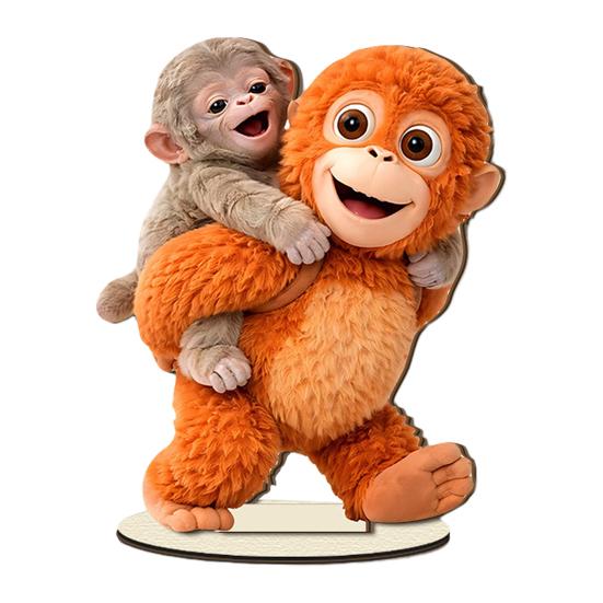 Niedliches Affen-Tischschild (2D) mit Babyäffchen und Plüschtier, Schreibtischdeko aus Holz für Zuhause oder Büro, herzerwärmendes Geschenk für Freunde