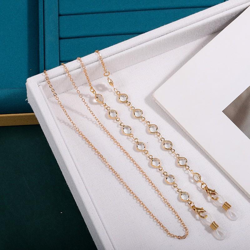 Multicolor Crystal Eyeglass Chain - Non-Slip Metal Necklace Rope & Mask Holder