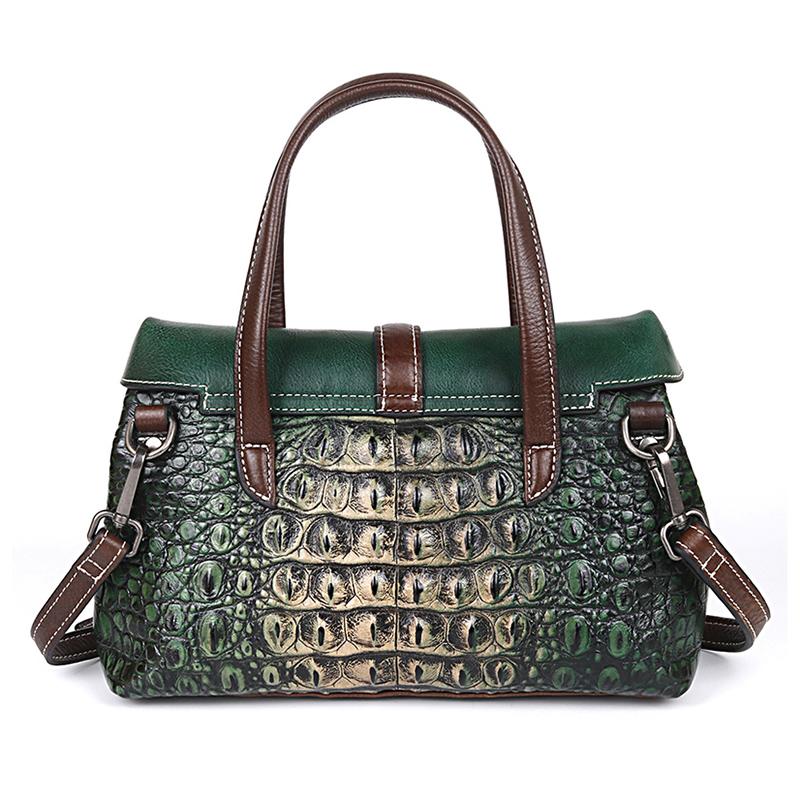 Women's Bag Genuine Leather Top Layer Cowhide Embossed Crocodile Pattern Retro One-shoulder Messenger Women's Bag
