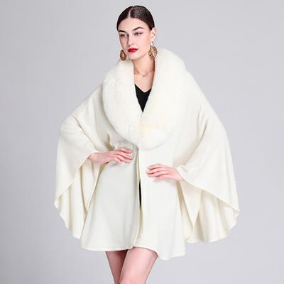 16 Color Women Winter Warm Oversize Poncho Outer Wear Big Pendulum Loose Knitted Cloak Faux Rabbit Fur Neck Long Shawl Cape Coat