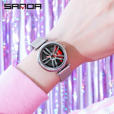SANDA Neue Quarz-Mesh-Uhr, Paar-Rad-Stil, Modetrend, hohle, einfache Quarzuhr für Männer und Frauen