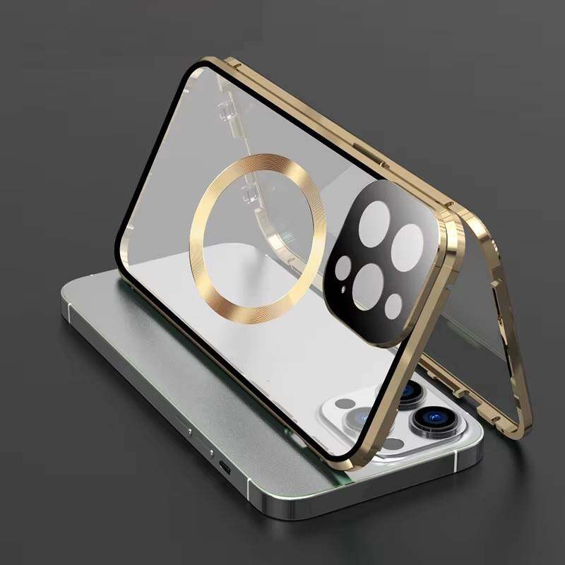 Case for iPhone 13 Pro Max/ 13Pro,with Double Sided Magnetic Tempered Glass cases,Magsafe Wireless Charging Magnetic Adsorption Metal Bumper Cover