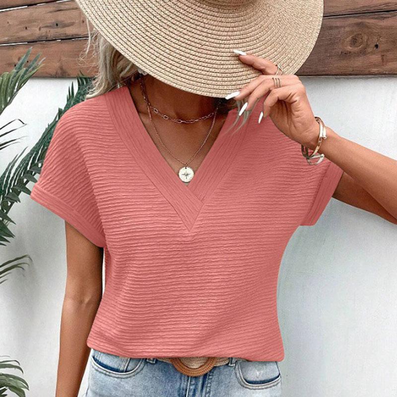 Fashion Ladies Short Sleeve Solid Color Pullover T Shirt Blouse Top