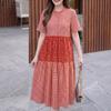 ZANZEA Women Casual Round Neck Loose Short Sleeve Plaid Print Dress