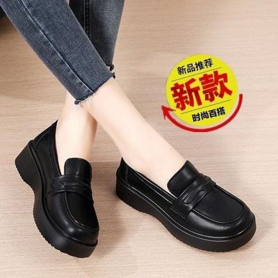 Leather Women's Loafers Women's Casual Comfortable Black Soft-soled Small Leather Shoes Women's Shoes Single Shoes Non-slip Shoes British Style