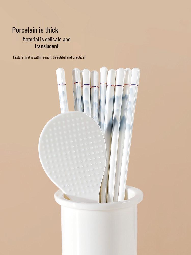Thousand Li Mountains Ceramic Chopsticks & Spoon Set - 10 Pairs, 2025 Style, Non-slip, Heat Resistant, Healthy.