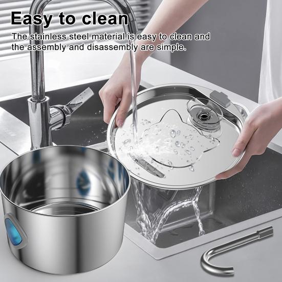3.2L Pet Water Fountain Stainless Steel Cat Water Fountain with Water Level Window Quadruple Filtration Silent Fountain for Dogs And Cats Healthy
