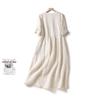 2024 Summer Women's Cotton-Linen V-Neck Pleated Retro Dress