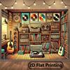 Retro Music and Vinyl Record Themed Polyester Background - Retro Wall Decoration, Speakers and Guitars, Music Room Decoration