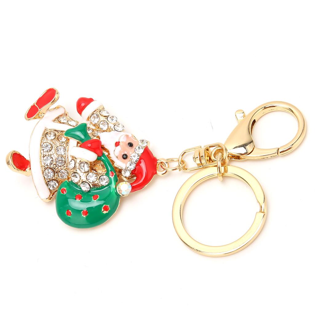Santa Claus Key Ring Chain Alloy Rhinestone Christmas Car Key Ring Pendant Gifts