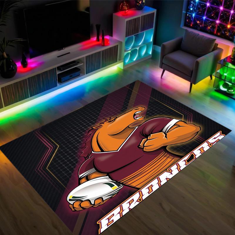 Brisbane Broncos Design Crystal Velvet Carpet Cozy Non?Slip Printed Rug For Bedroom Living Room Entrance