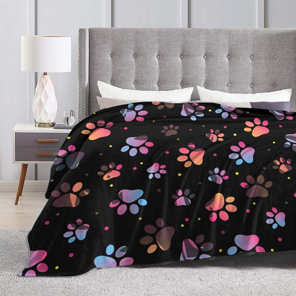 Dog Paw Print and Bone Blanket Quality Soft Warm Throw Blanket Winter Children Home Decor Pattern Bedspread