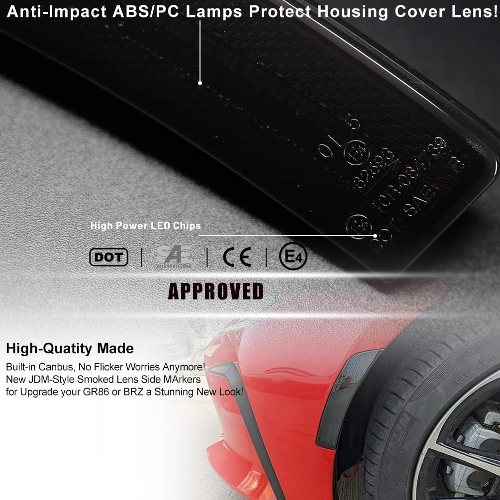 NJSBYL Amber LED GR86 Side Marker Lights Assembly for 2022 2023 Toyota GR86 Subaru BRZ Left Driver Right Passenger Side Bumper Marker Light Turn