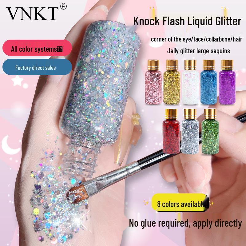 Gel de Maquillaje de Lentejuelas Grandes Brillantes para Cabello y Cara - No Necesita Pegamento