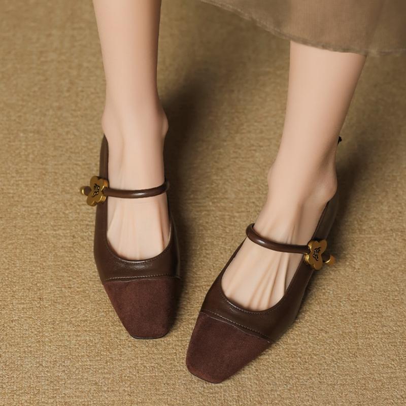 Fashion 2025  Thick Heel Mary Jane Single Shoes Women's New Spring French Mid Heel Evening  Square Head Small Leather Shoes