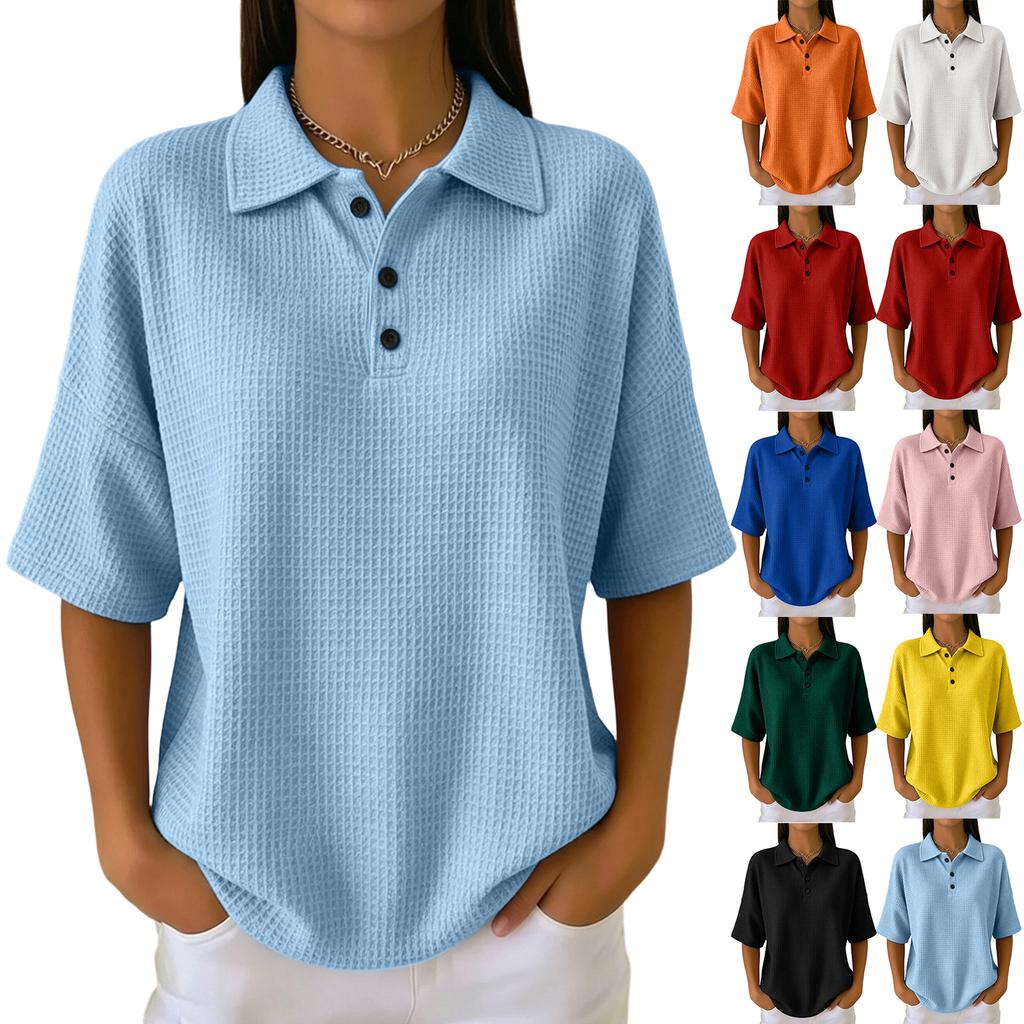 Women’s Knit Short Sleeve Polo Shirt with Button Front and Relaxed Fit for Casual and Everyday Wear
