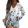 Women's Fashion Loose T-Shirt V-Neck Long Sleeve Vintage Floral Print Casual Top