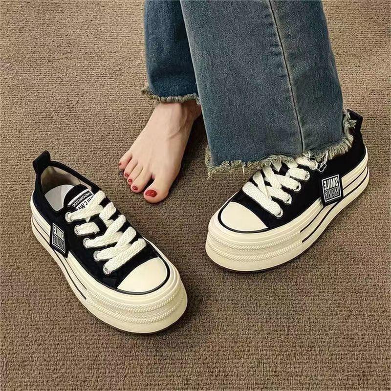 Platform Canvas Shoes 22 New Small Retro Hong Kong Style Canvas Shoes Low Top Board Shoes Lightweight
