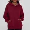 Ladies' Fashionable Solid Color Casual Hooded Pocket Long Sleeved Top