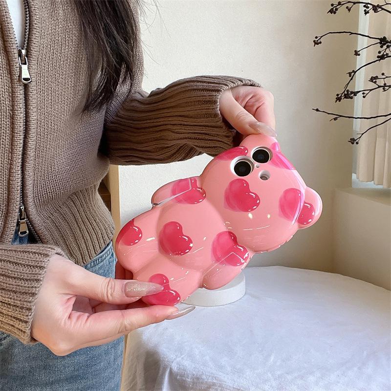 Cartoon Love Heart Bear Anti-fall Phone Case for iPhone 11, 13, 14, 15, 16, 17, PRO/MAX Series