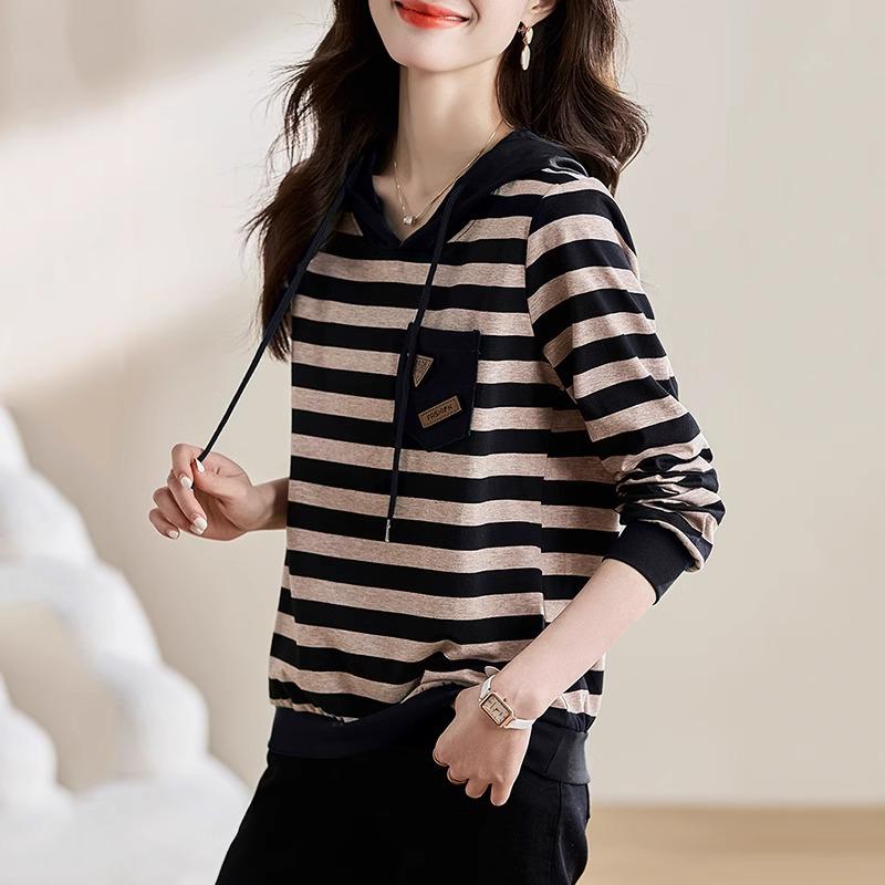 

New Striped Cotton Slim-Fit Hooded Top – Early Autumn Casual Comfort XL [115-130 lbs] чёрный