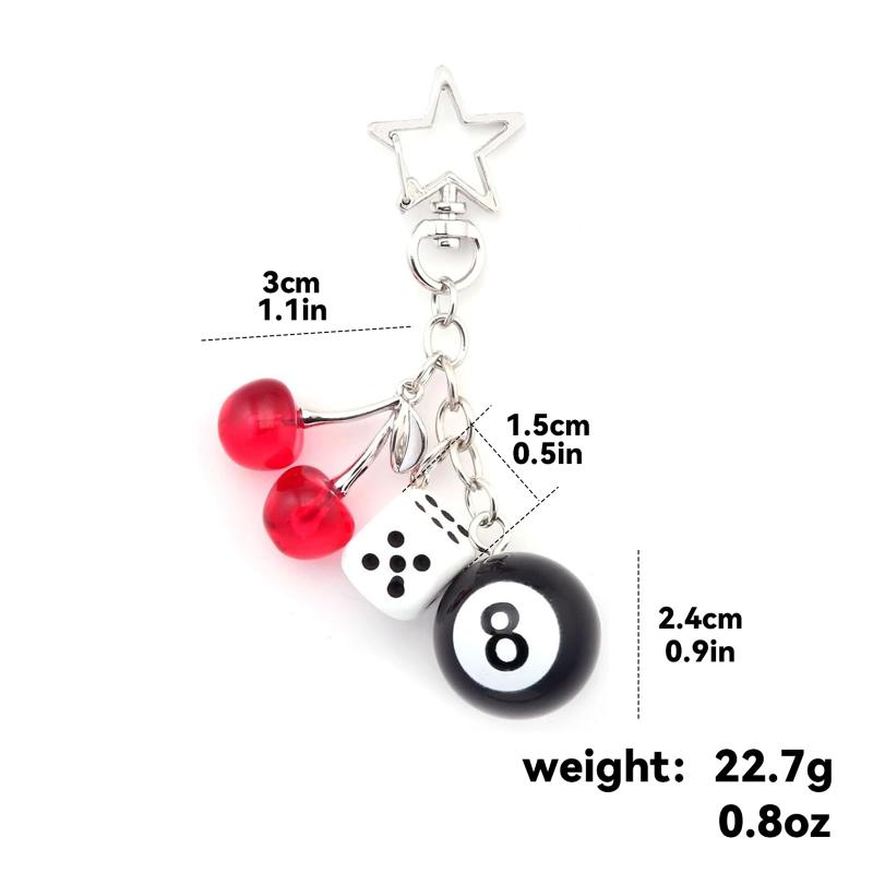 Punk Hiphop Black Dice Keychain Vintage No.8 Billiard Lucky Pendant Cool Y2K Accessory for Streetwear Fans Daily Wear