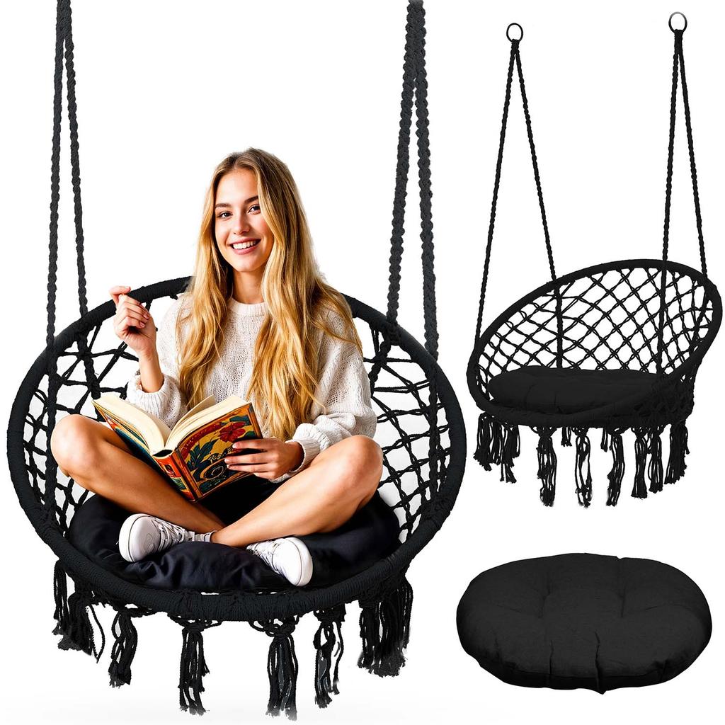 BOHO hanging garden swing chair, black