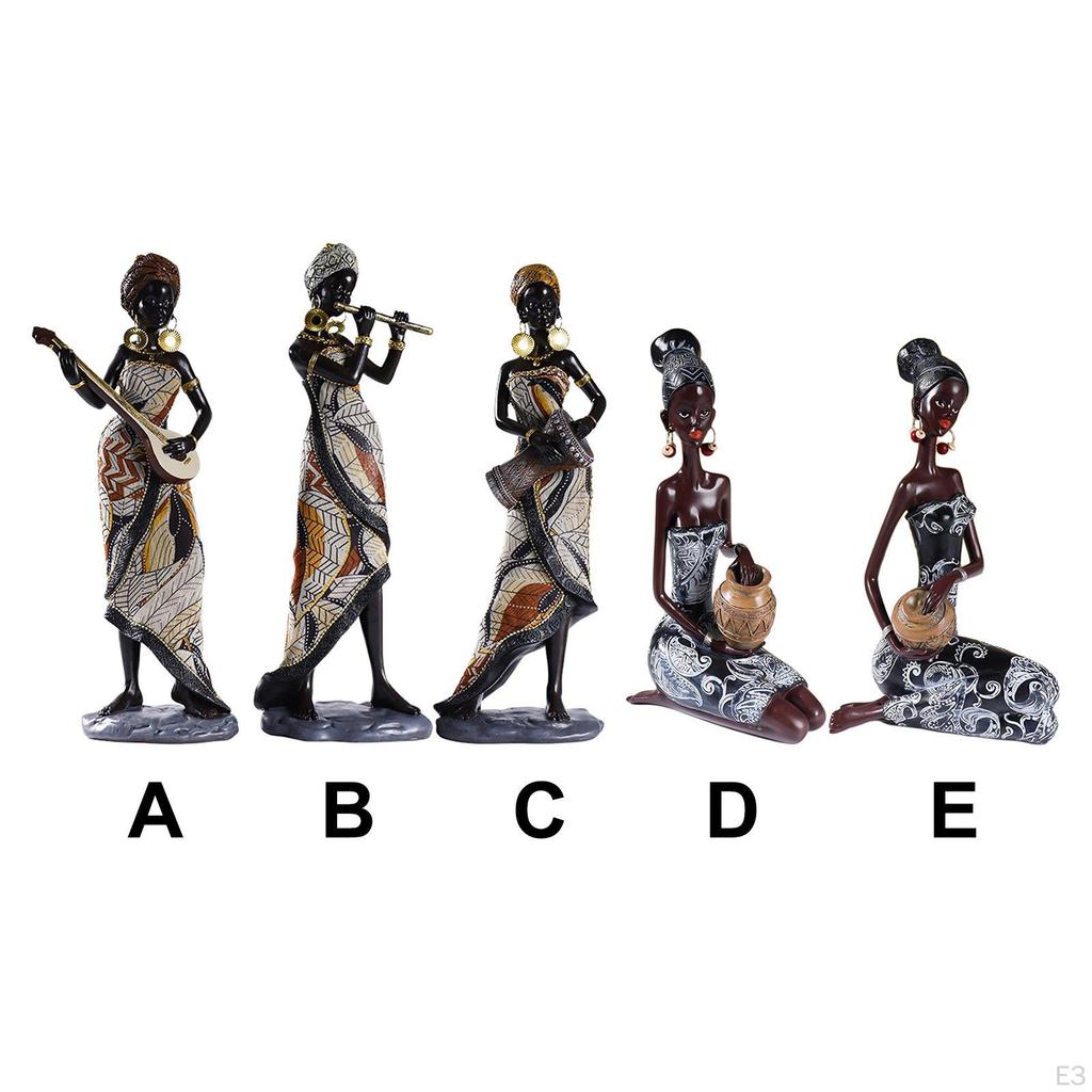 African Lady Figurine Tribal Women Statue Exotic Ornaments for Living Room