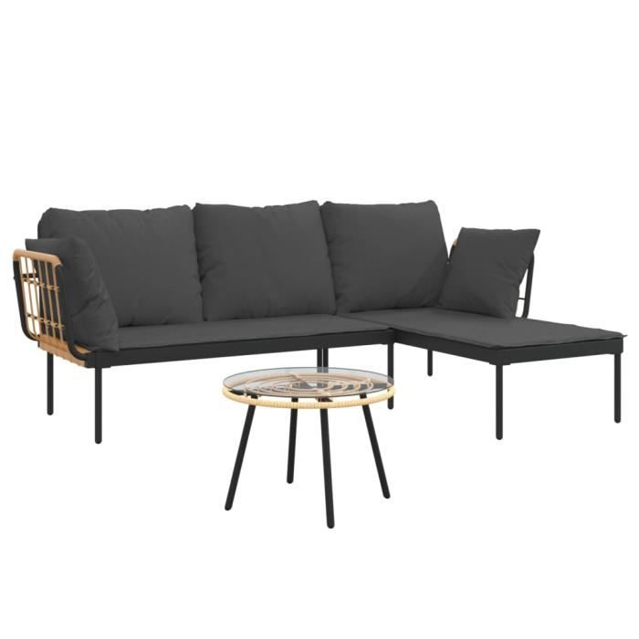 VidaXL Salon de jardin 3 pcs avec coussins gris foncé résine tressée 364109