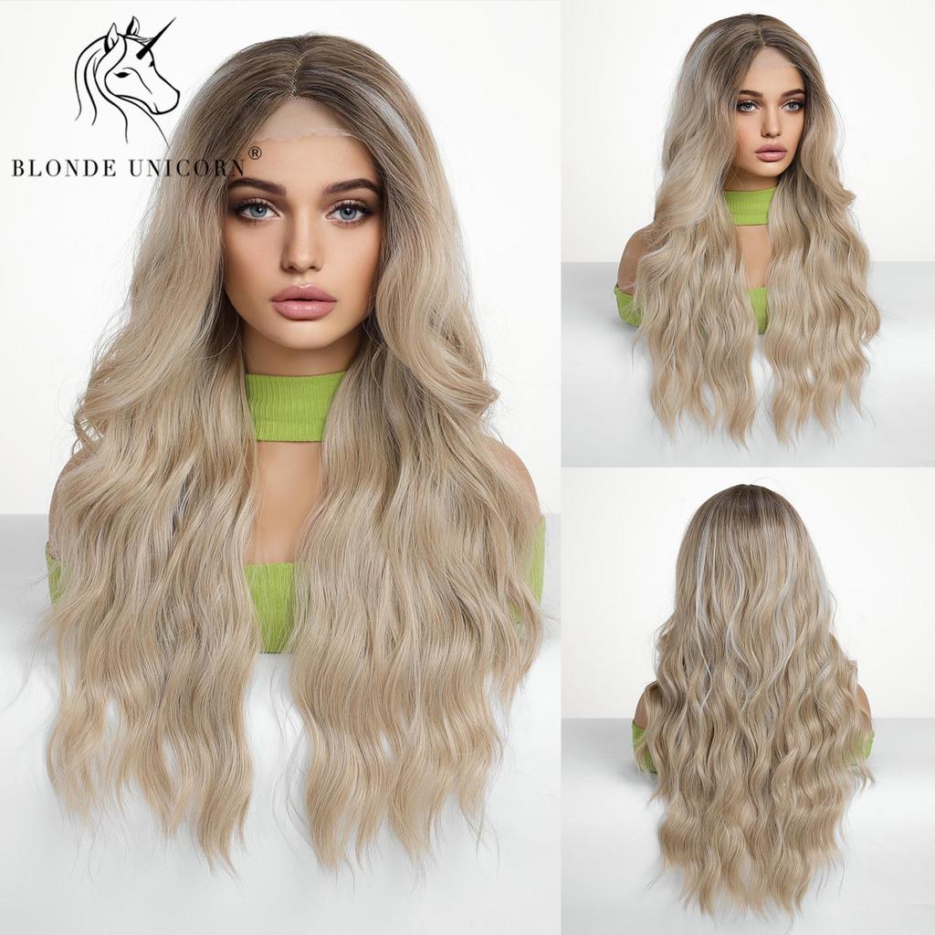 BLONDE UNICORN Small Lace Synthetic Wig Wavy Cosplay Wigs for Women Daily Use Long Blonde Wigs Heat Resistant Fiber Hair