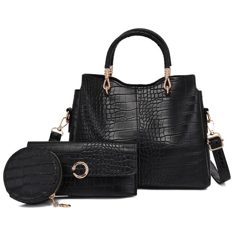 New crocodile pattern women's bag retro handbag mother and child bag splicing shoulder messenger bag premium round wallet