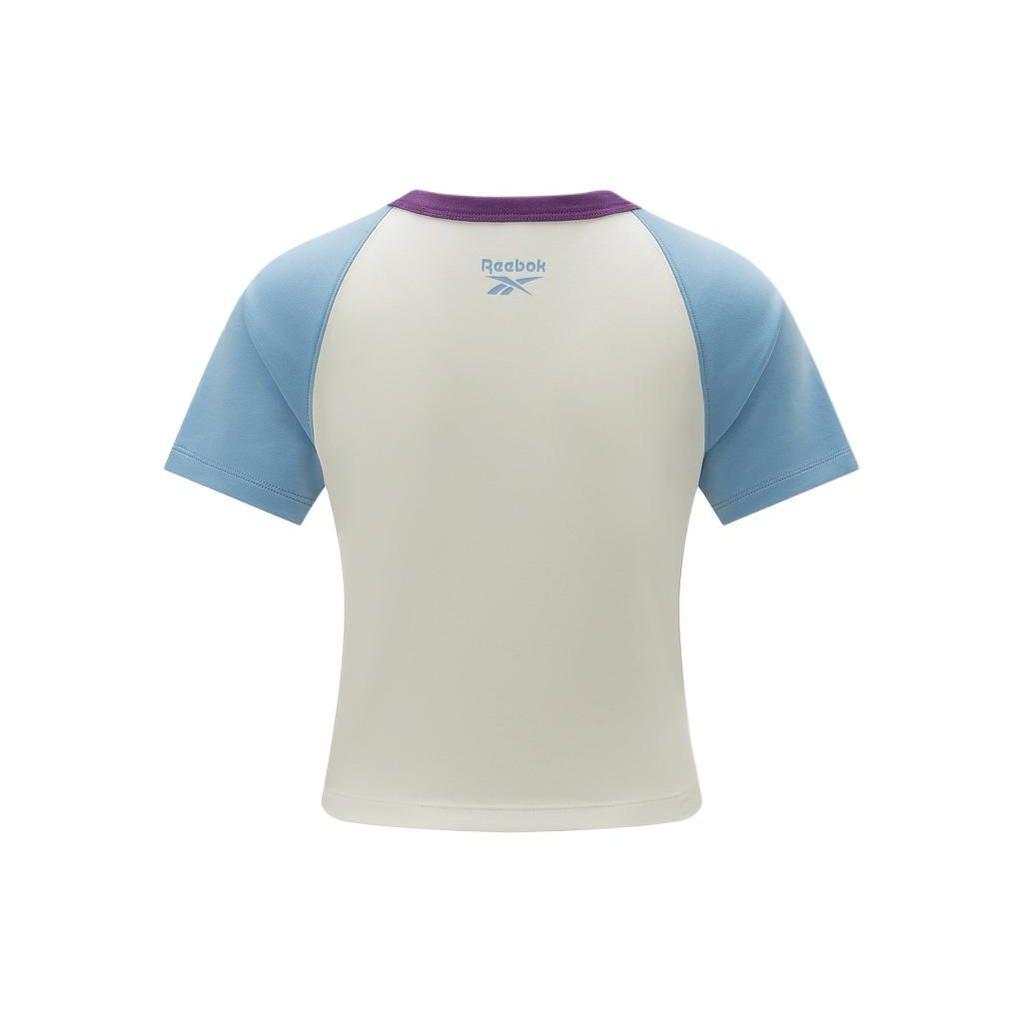 Reebok Color Block Knit Crew Neck Short Sleeve Raglan T-Shirt Women Tops Light-Blue White 24SRC406WGW2