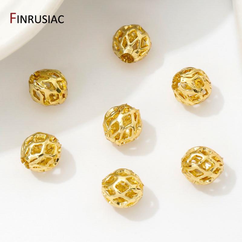 18K Gold Plated Brass Beads For Bracelets, 4/6/8mm Round Hollow Spacer Beads,Separators For Beads,DIY Jewelry Making Accessories