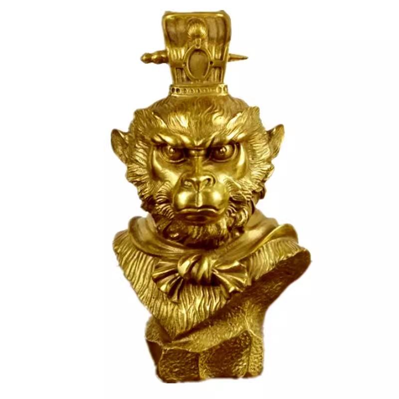 China Hand Carved Bronze Folk Sun Wu Kong Monkey King Head Bust Sculpture Statue Modelled After an Antique