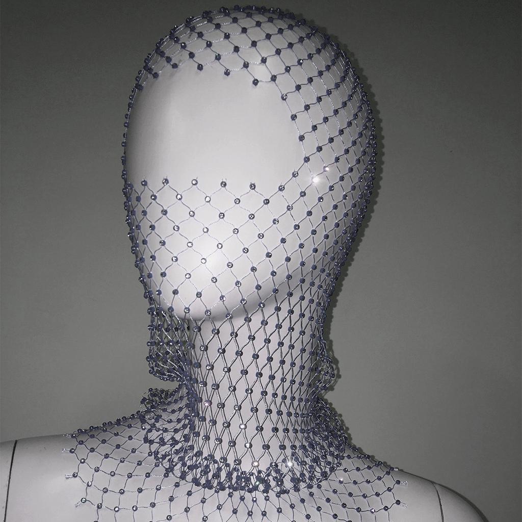 Fashion Bling Rhinestone Face Mask Full Coverage Sun Protection Stylish Face Shield Headgear